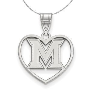 Sterling Silver Miami U Initial M Heart Pendant Necklace - 20 Inch